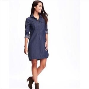 NWT Old Navy Blue Chambray Dark Wash Denim Cotton Shirt Dress Women's XL